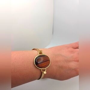 Gold and Brown Glass Stone Contemporary Bracelet with Minimalist Design
